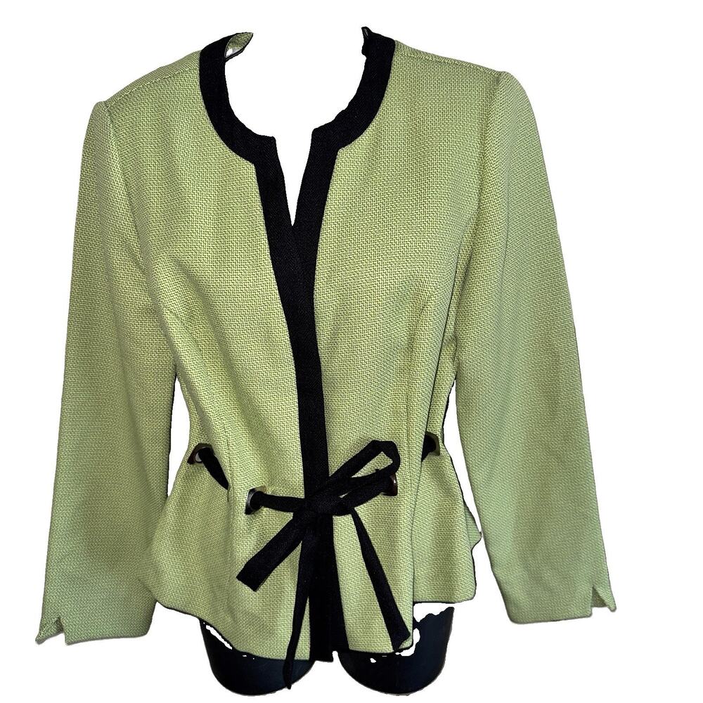 Vintage R & K Originals Lime Green Jacket Black Trim Tied Waist sz 10